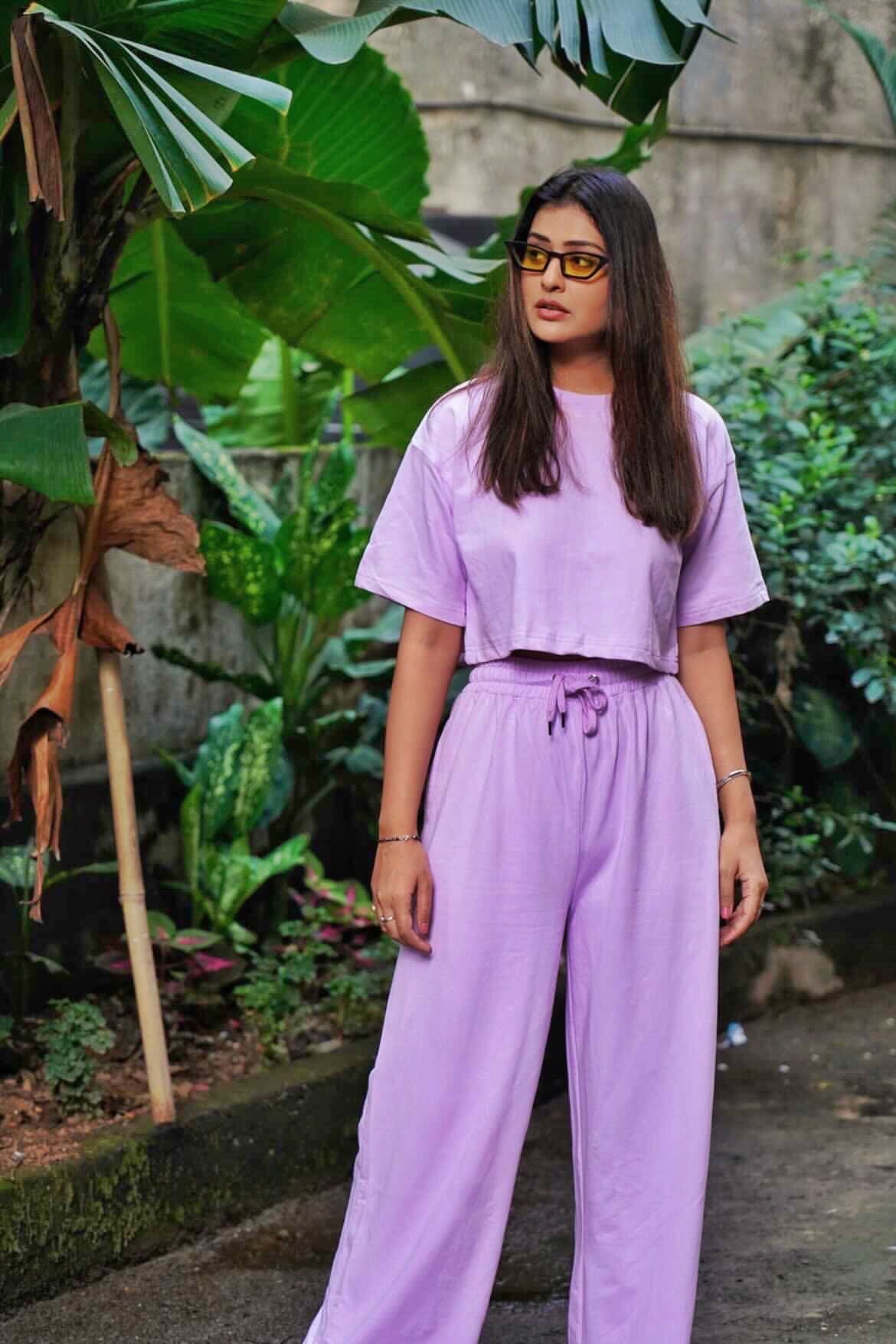 Lilac crop top Wide Leg Jogger Co ord Set