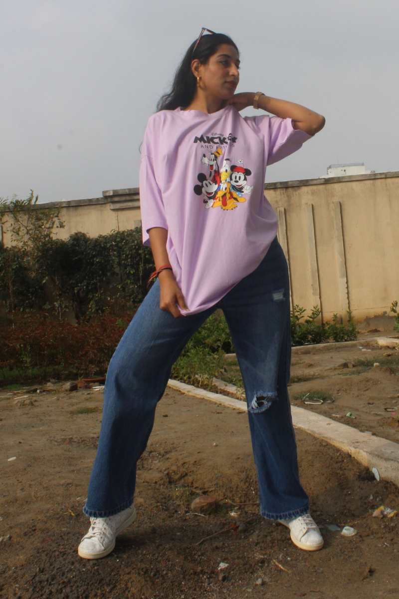 Girl With Oversized T Shirt Jeans Disney Family Oversized T-shirt