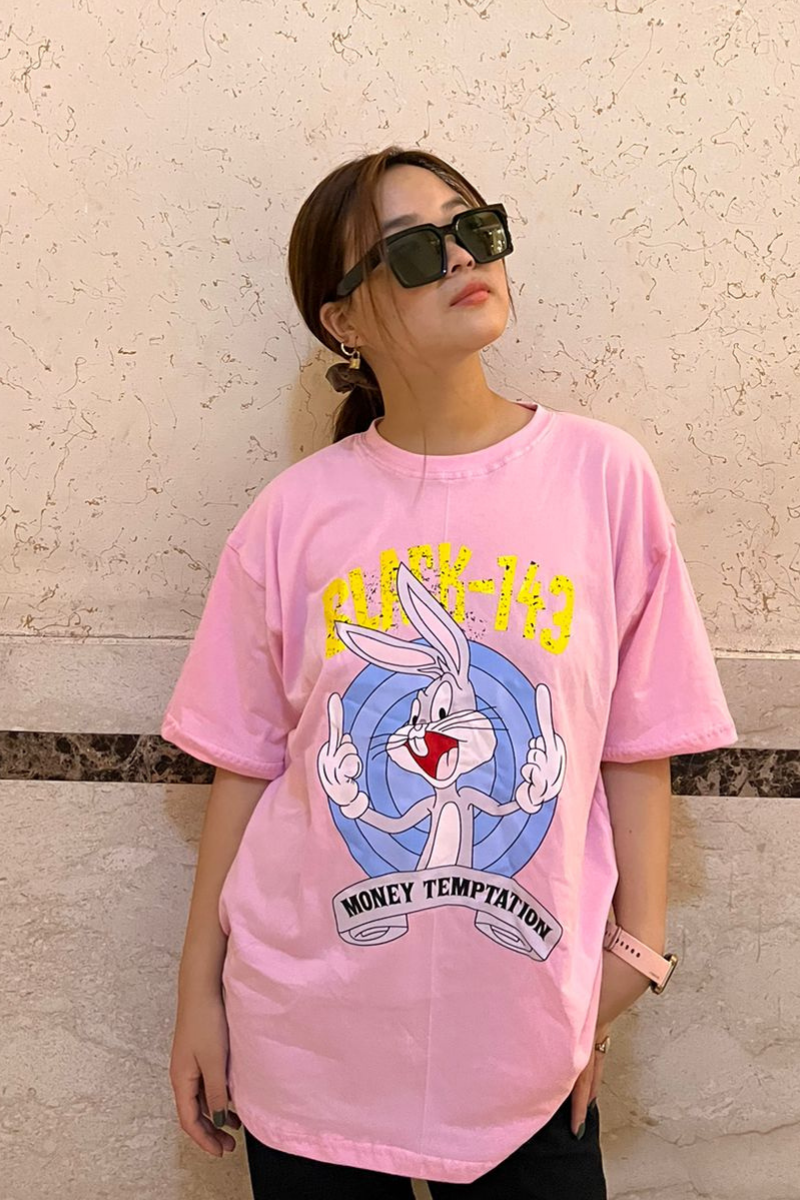 Starling Rabbit Cartoon Print Oversized Short Sleeve Hip Hop Graphic T