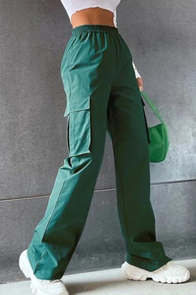 Solid Flap Pocket Cargo Pants  Cargo pants outfit, Green cargo