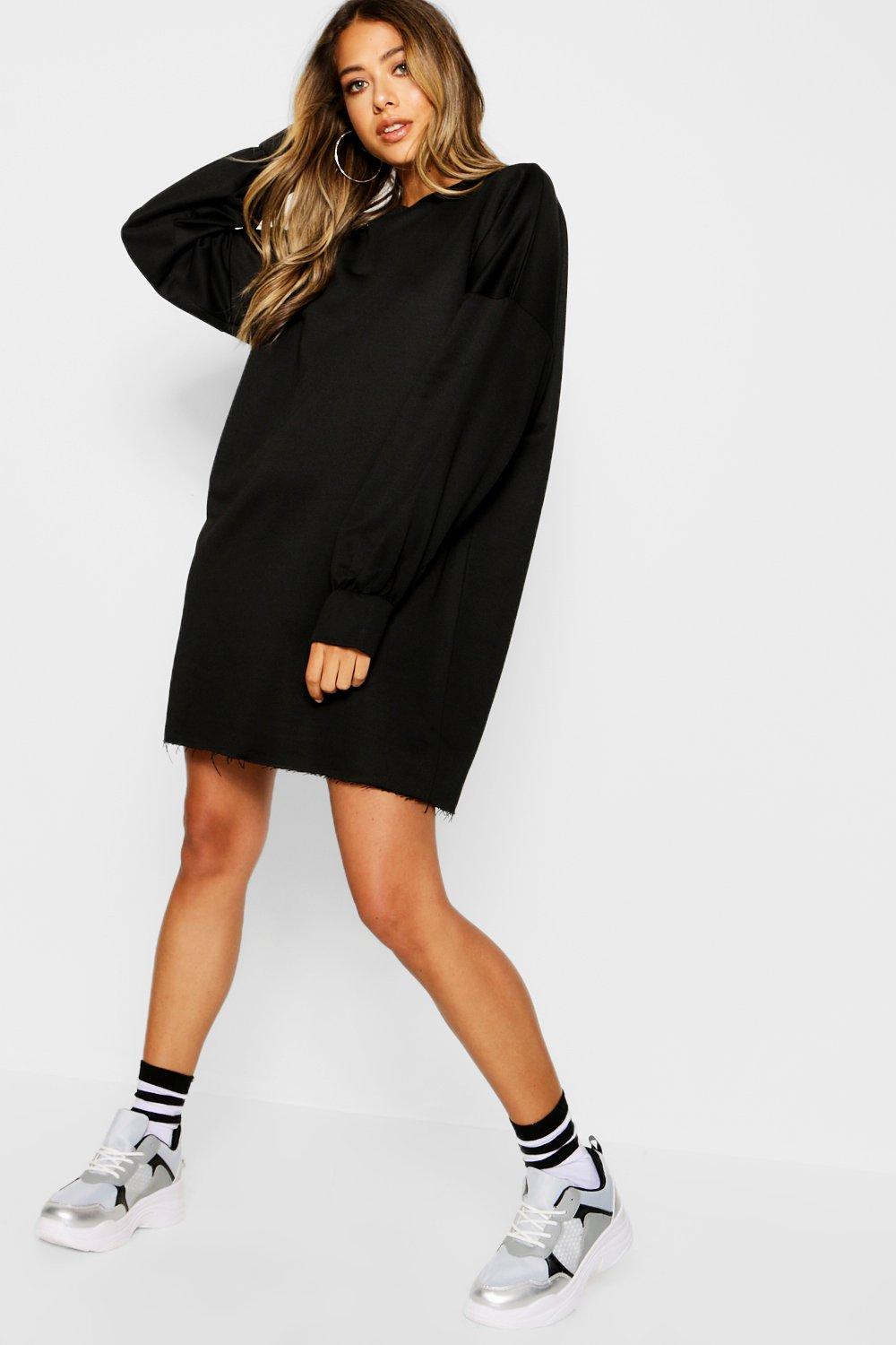 open lace back dress Oversized Fleece Black Dress