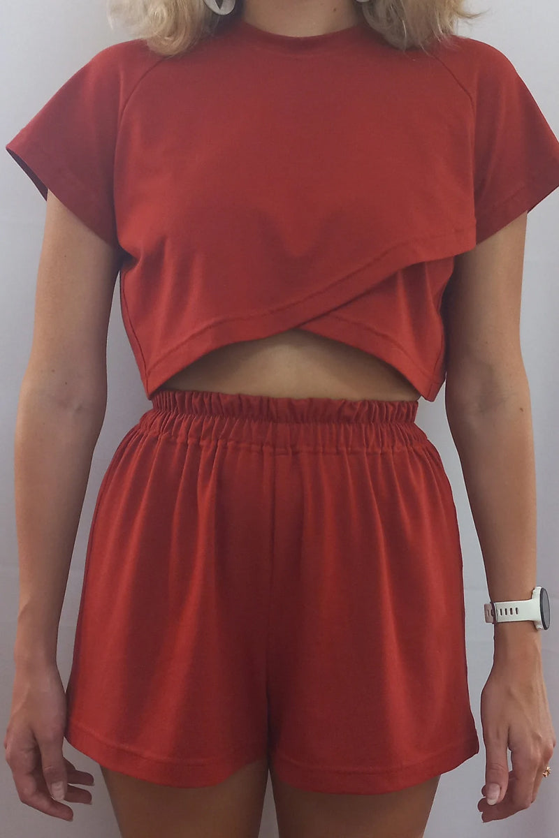 T-Crop Top With Open Back & Shorts Set