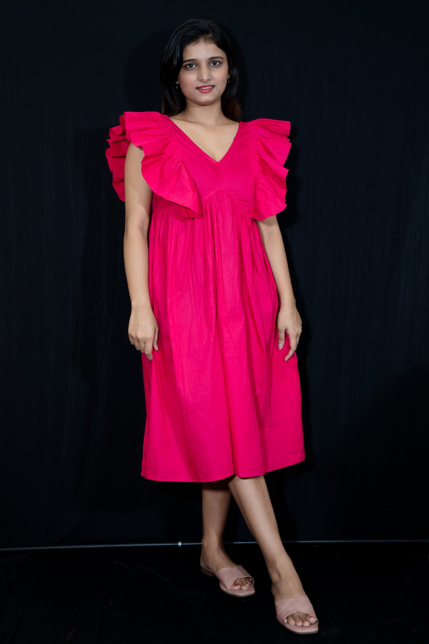 Frill Dress In Hot Pink