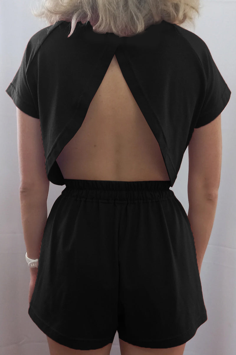 T-Crop Top With Open Back & Shorts Set