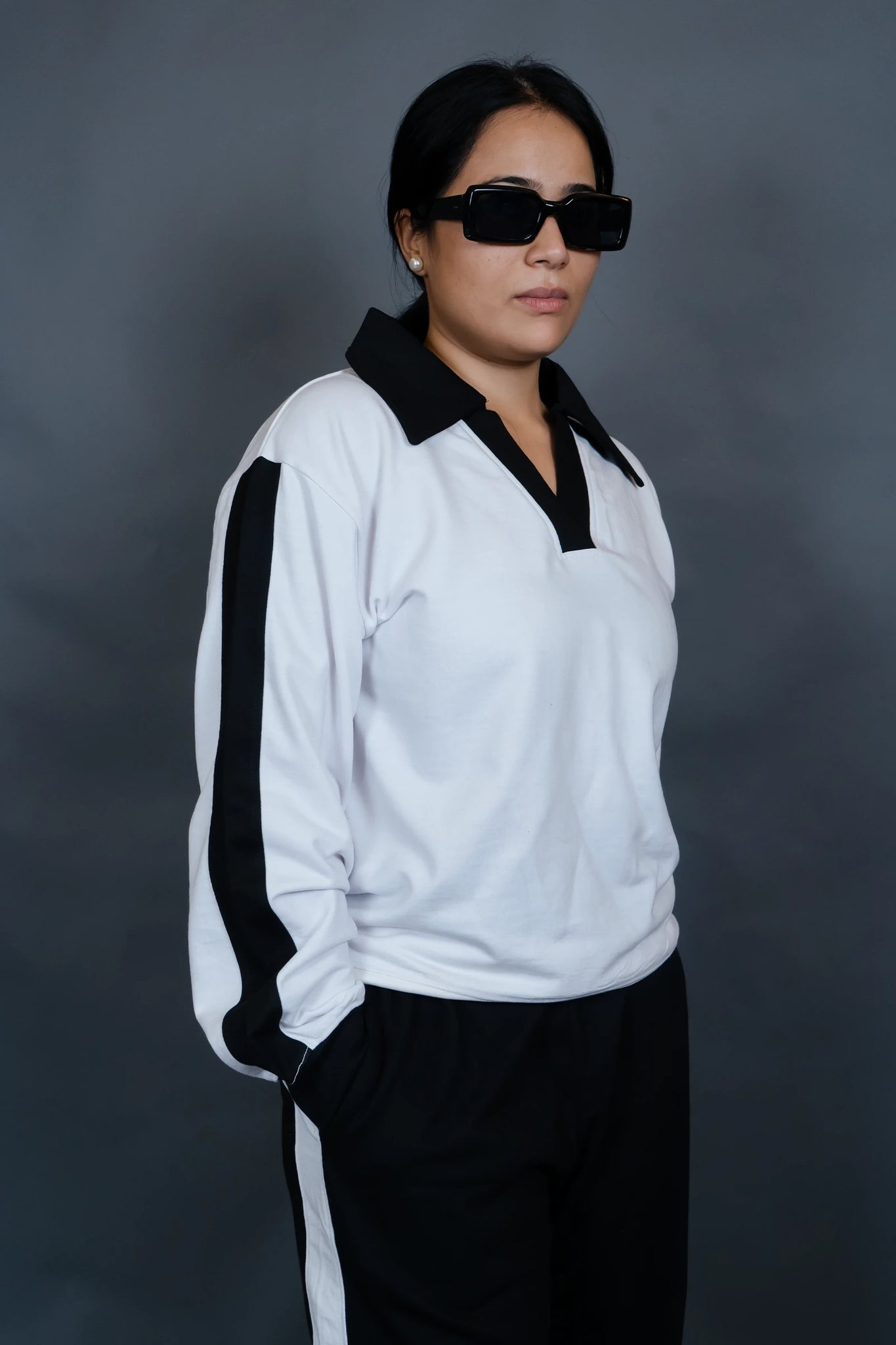 Trendy Two-Piece Color Block Outfit - Long Sleeve Lapel Sweatshirt and Pants Set for Women - Casual, Comfortable, and Chic Clothing for Everyday Wear