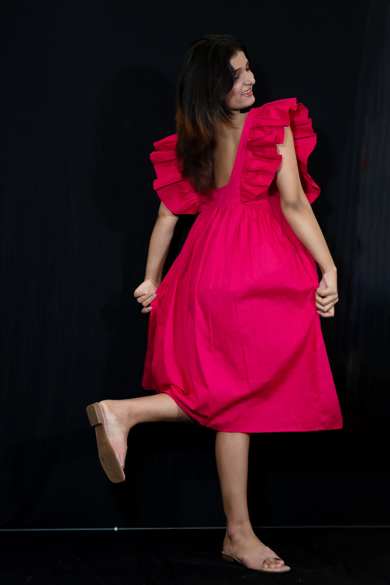 Frill Dress In Hot Pink