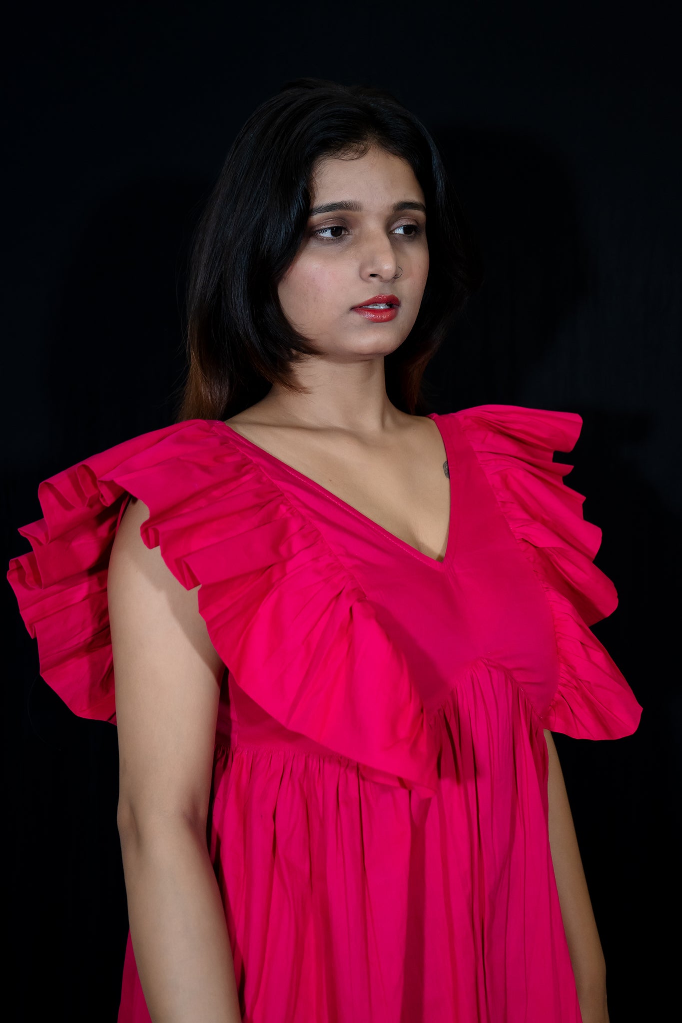 Frill Dress In Hot Pink