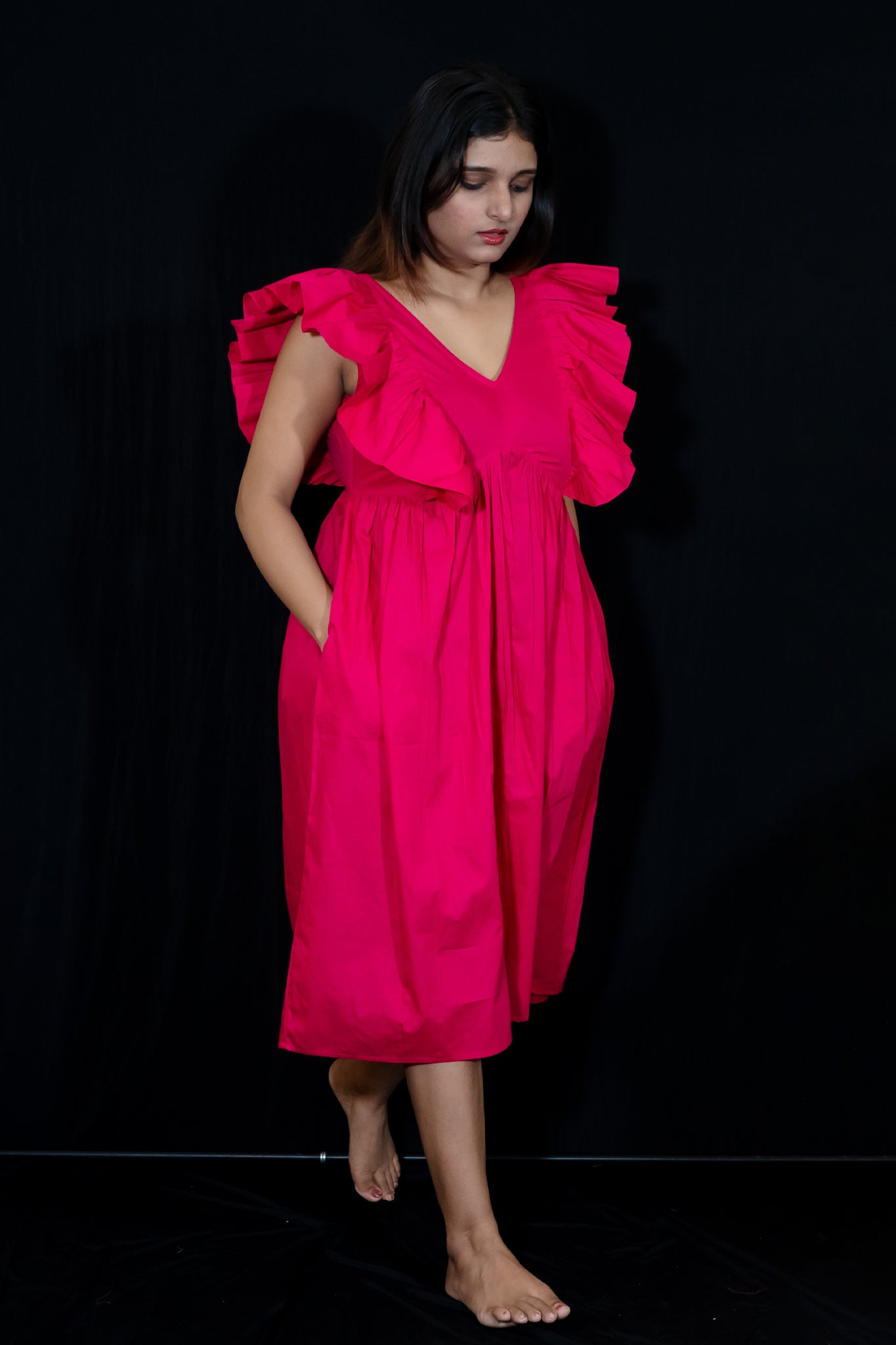 Frill Dress In Hot Pink