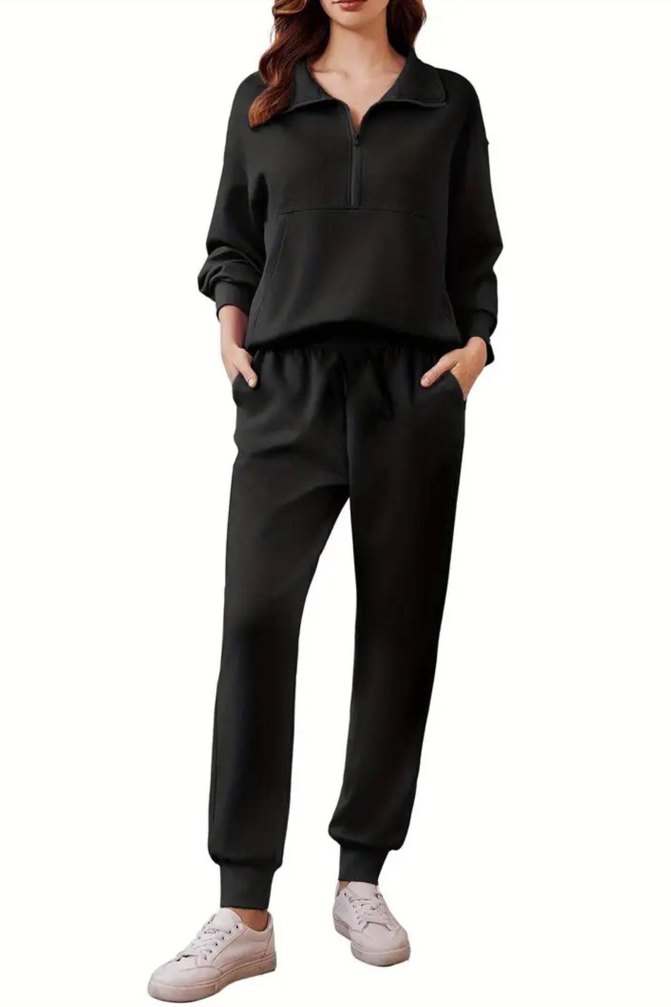 Halfzip Sweatshirt Travel Premium Coord Set/Black