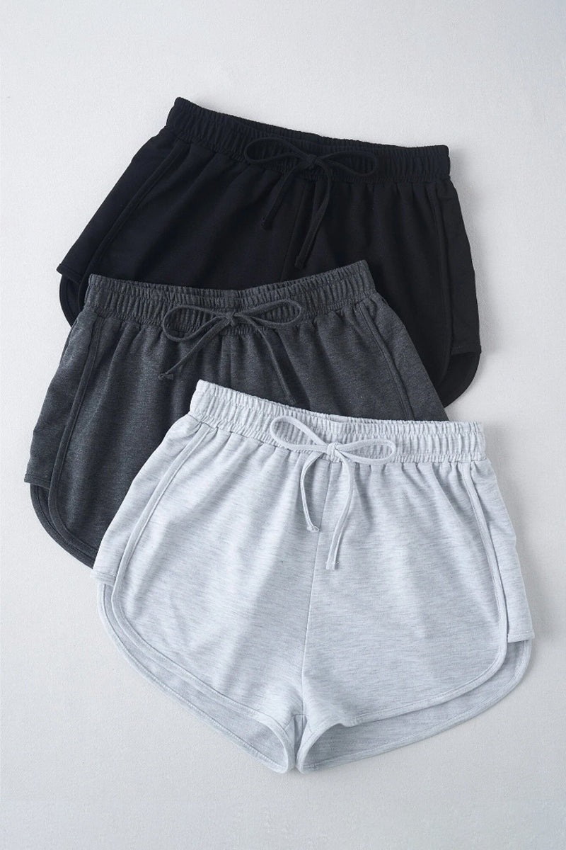 3pcs Knot Front Track Shorts(Grey/Dark Grey/Black)