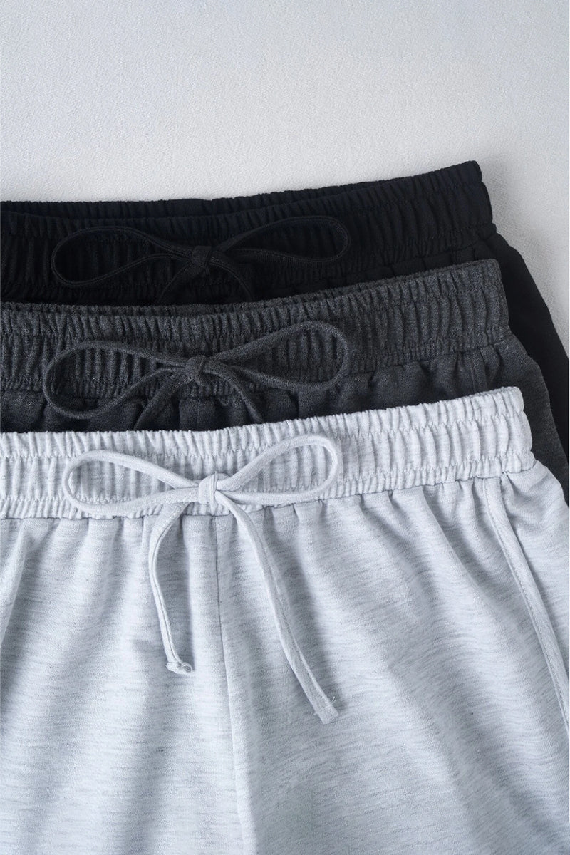 3pcs Knot Front Track Shorts(Grey/Dark Grey/Black)