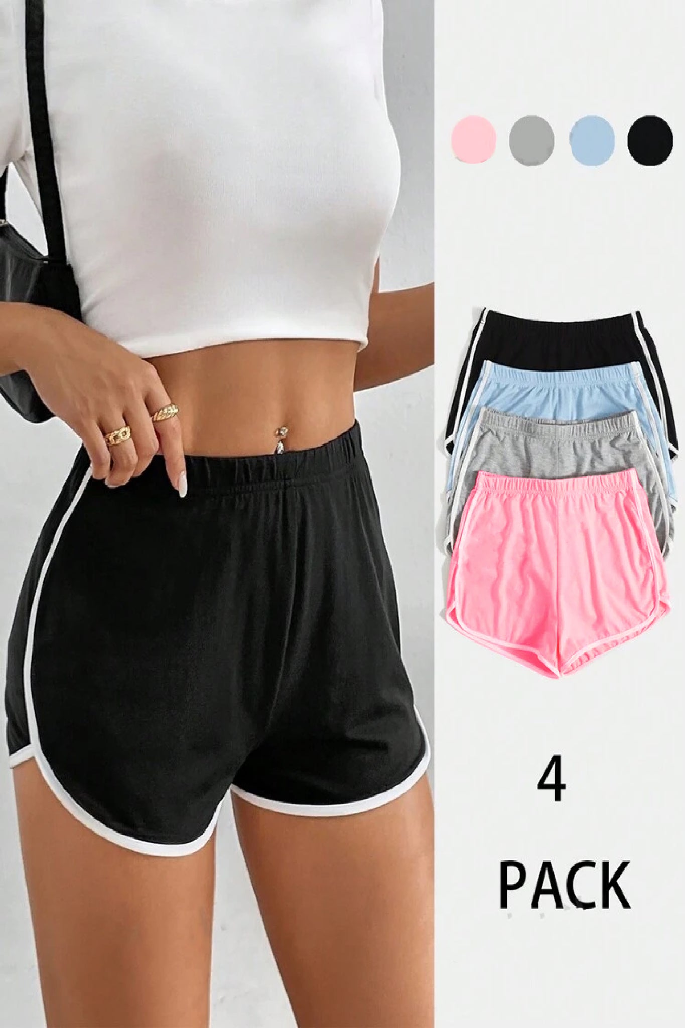 NESTIVA 4pcs/Set Casual Contrast Binding Elastic Comfortable Shorts