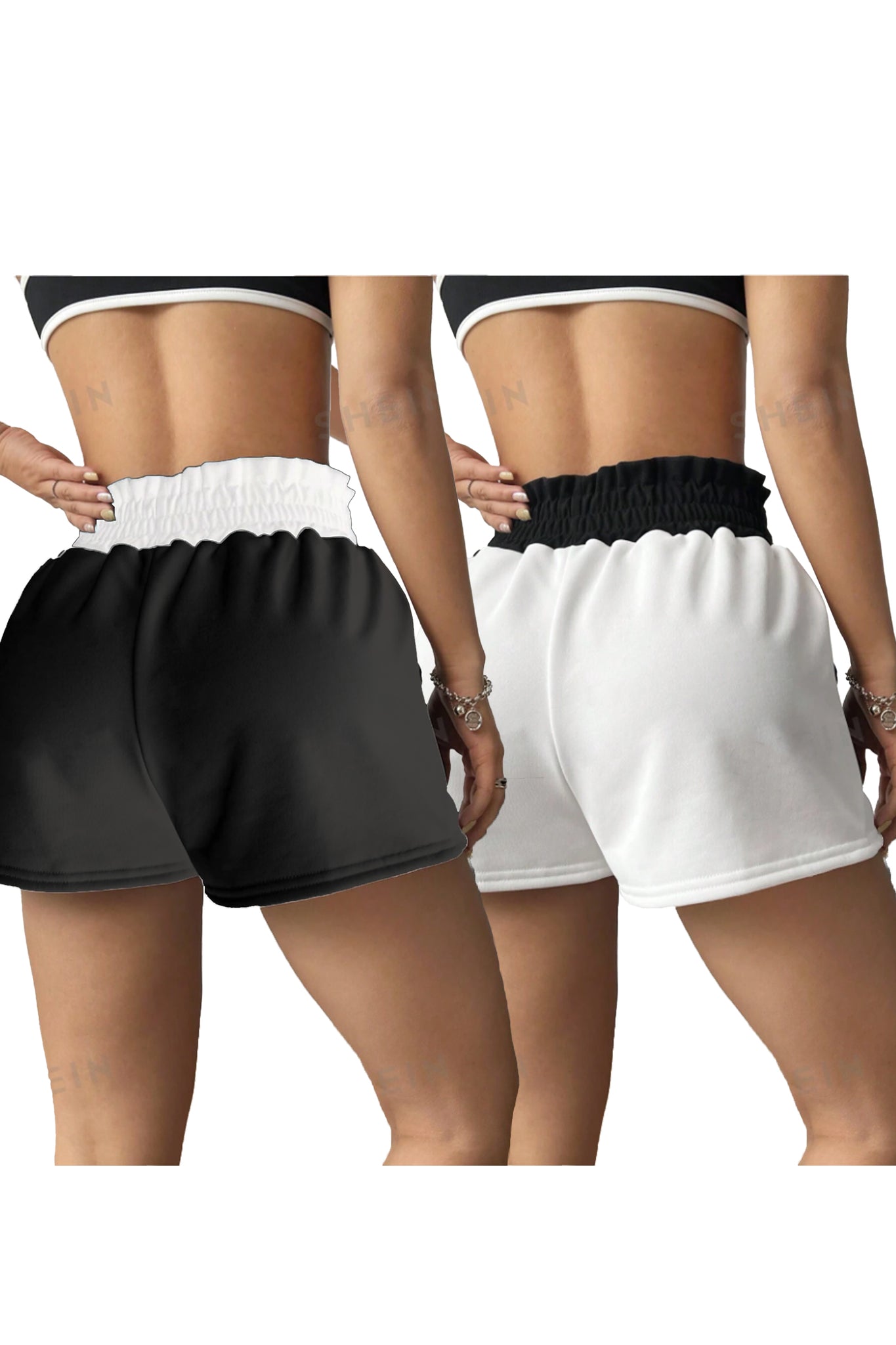 Black & White Colorblock Drawstring Shorts