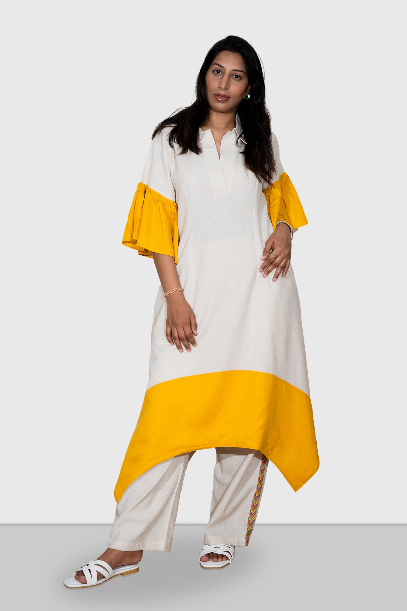 Asymmetric Hemline Flared Kurta Dress