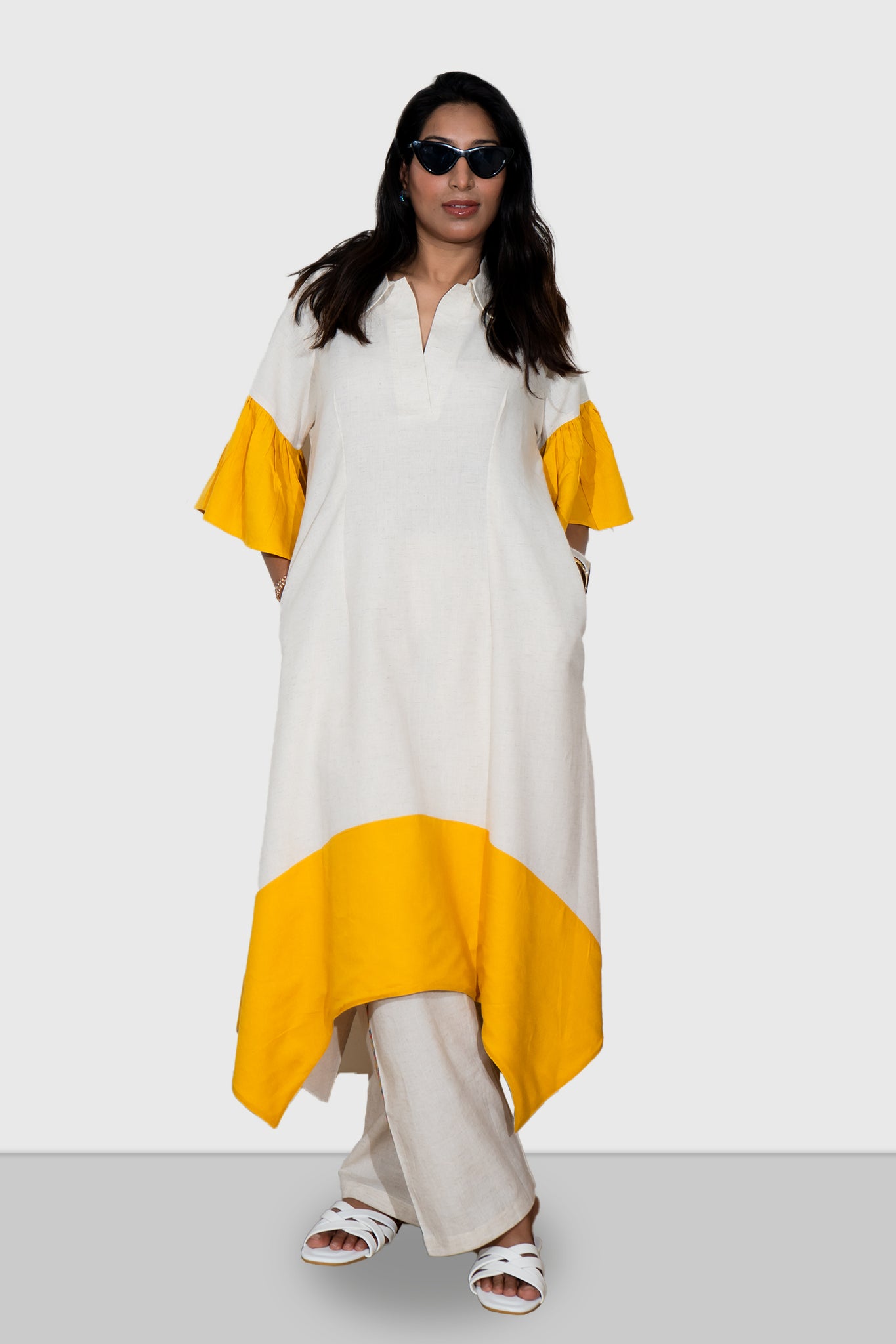 Asymmetric Hemline Flared Kurta Dress