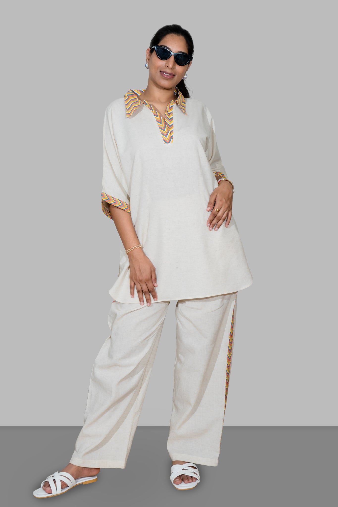 Beige Two Pc Linen Co-ord Set