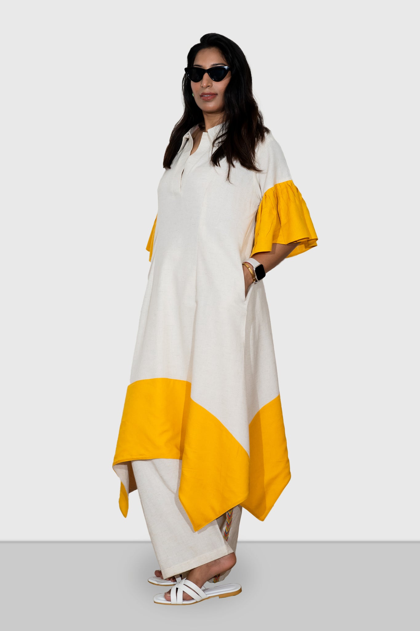 Asymmetric Hemline Flared Kurta Dress