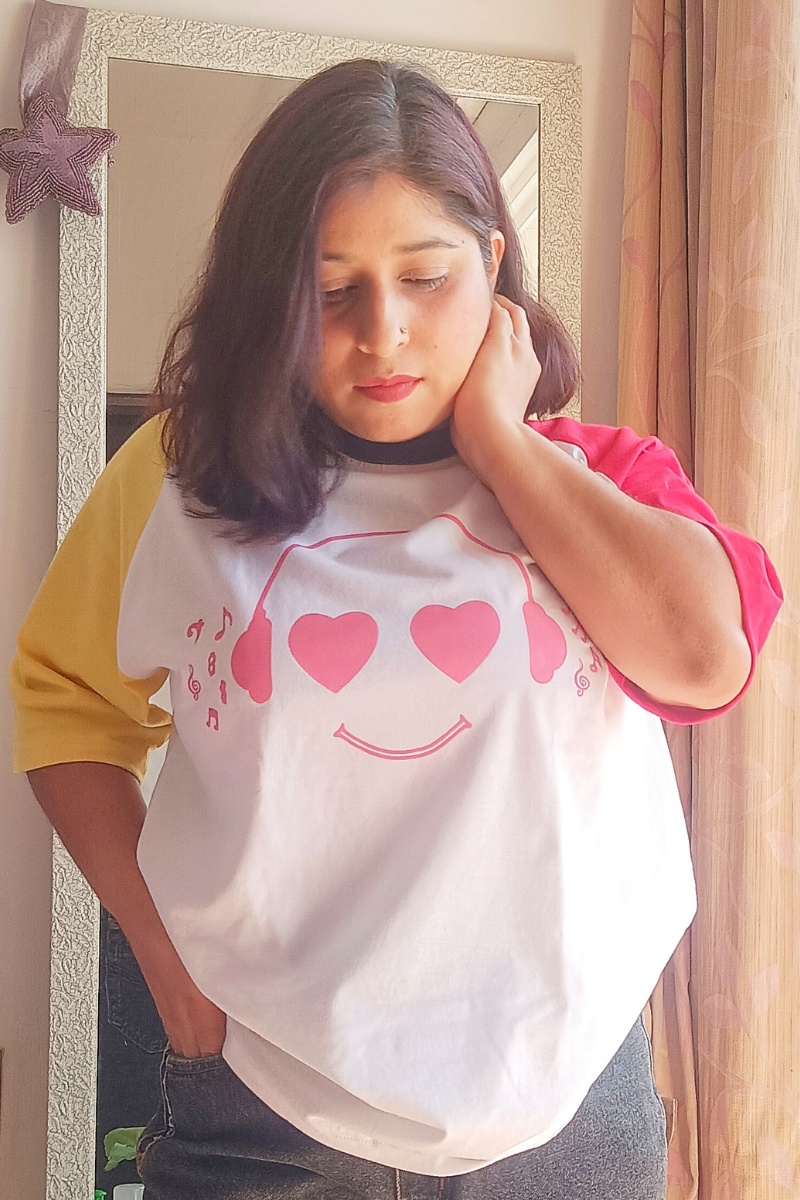 Raglan Sleeves Music Emoji Oversized Tshirt