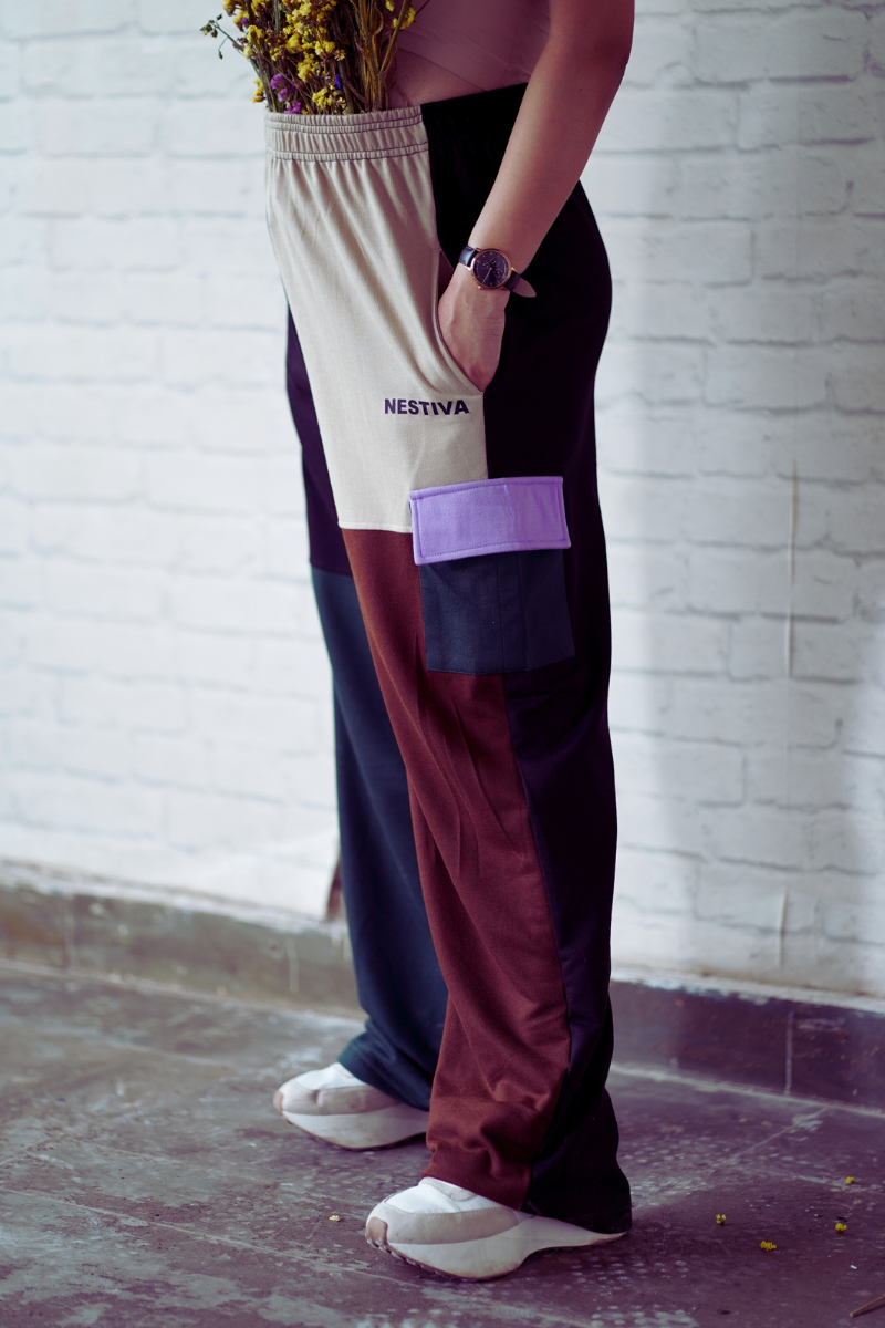 Colour Block Cargo Sweatpants/Multicolor