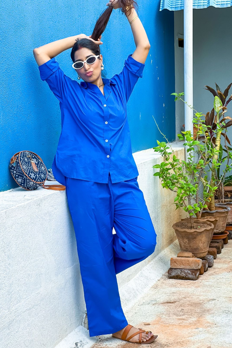 Poplin Full Pant Set/Blue