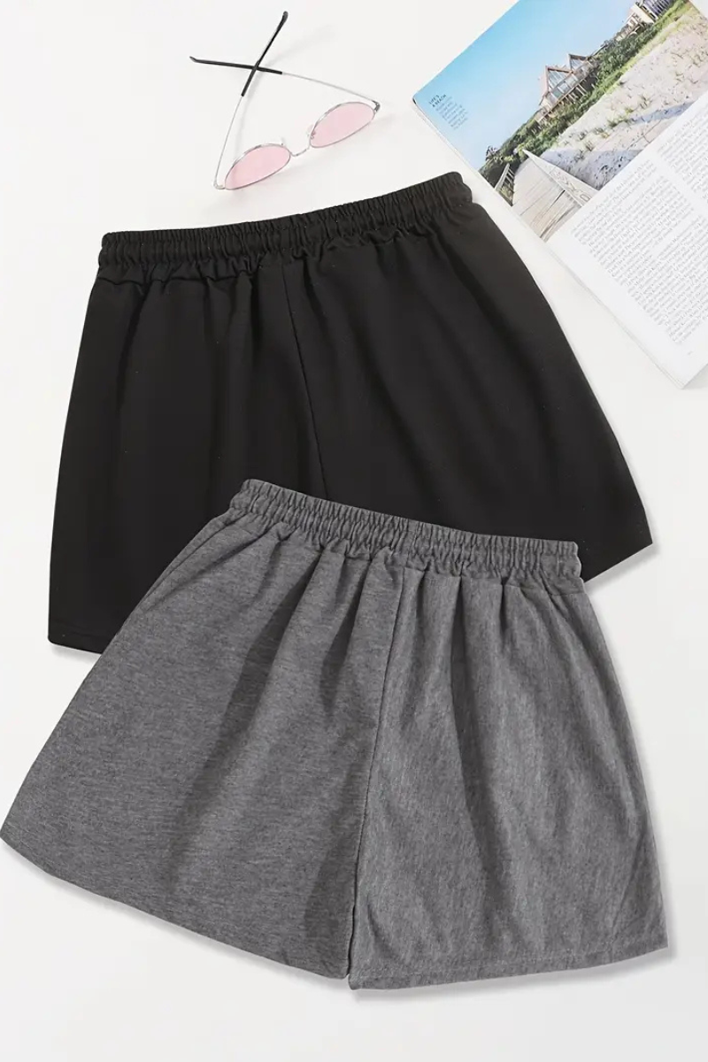 2pcs Stitch Graphic Shorts(Black & Grey)