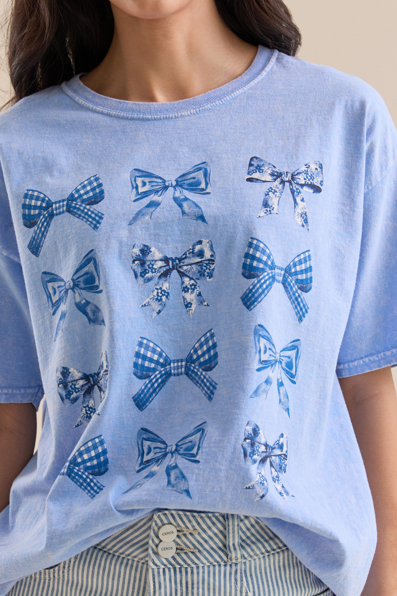 Printed Bow Grid Oversize T-shirt