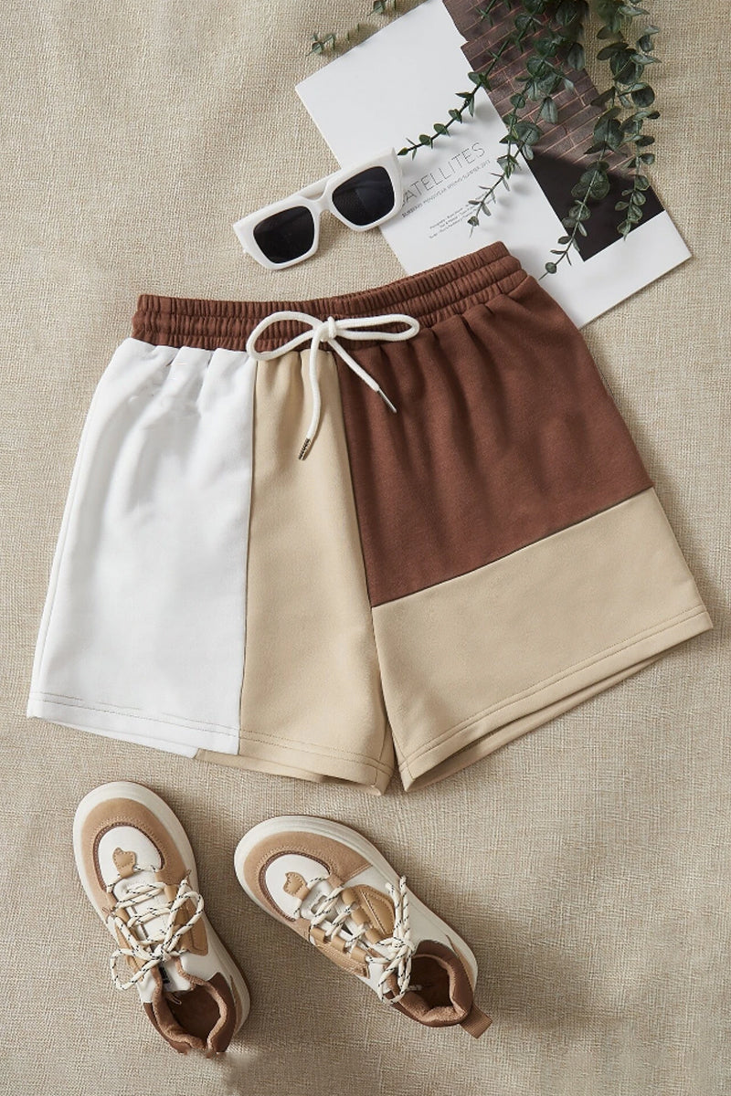 2pcs colourblock shorts(pink/beige)