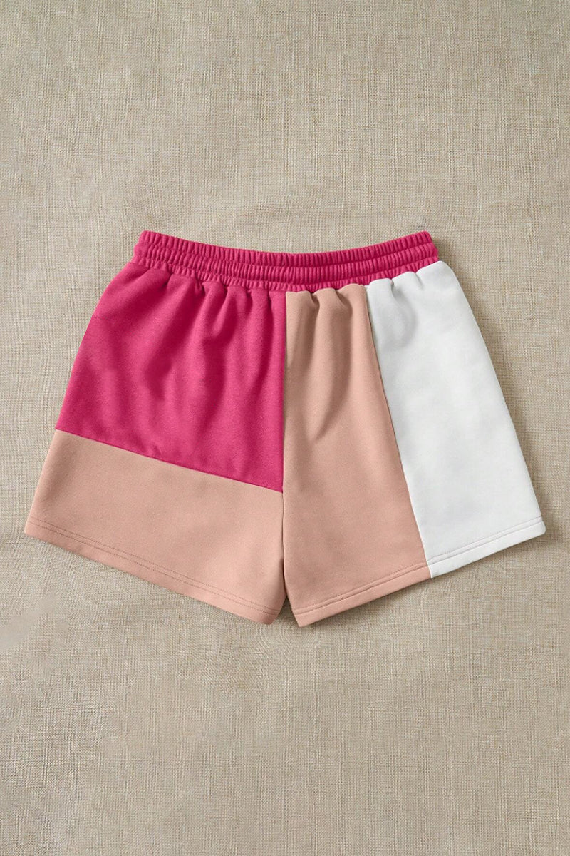 2pcs colourblock shorts(pink/beige)