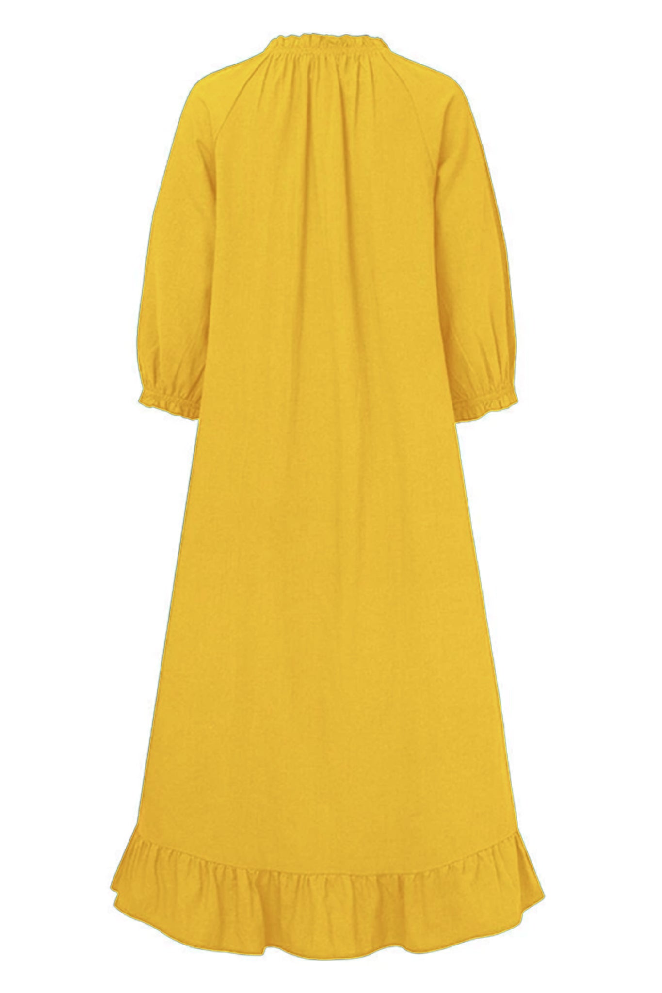 puff sleeve  ruffle hem linen shirt dress(mustard yellow)