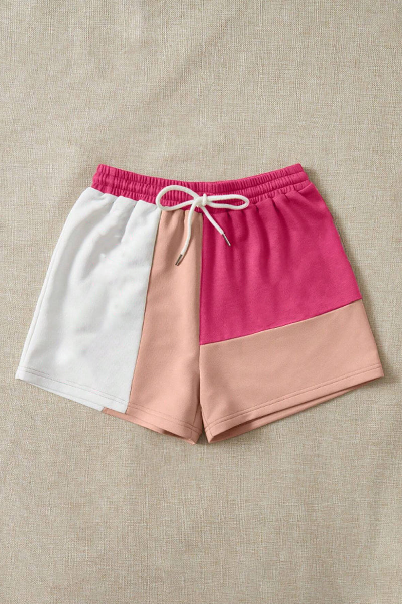 2pcs colourblock shorts(pink/beige)