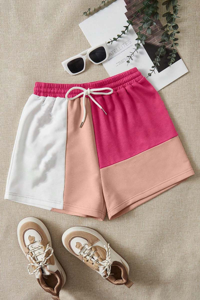 2pcs colourblock shorts(pink/beige)