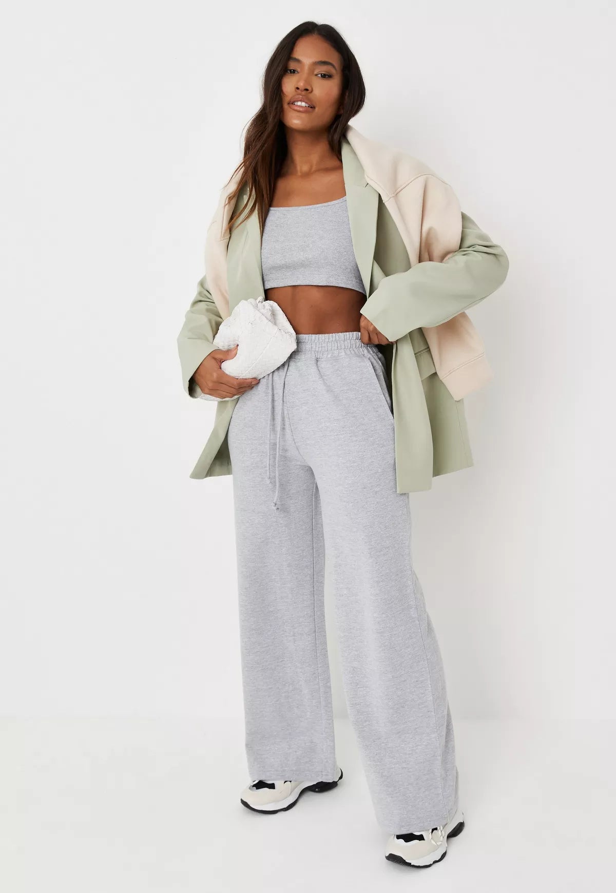 Ribbed  Crop Top full sleeves and Wide Leg Joggers Coord Set