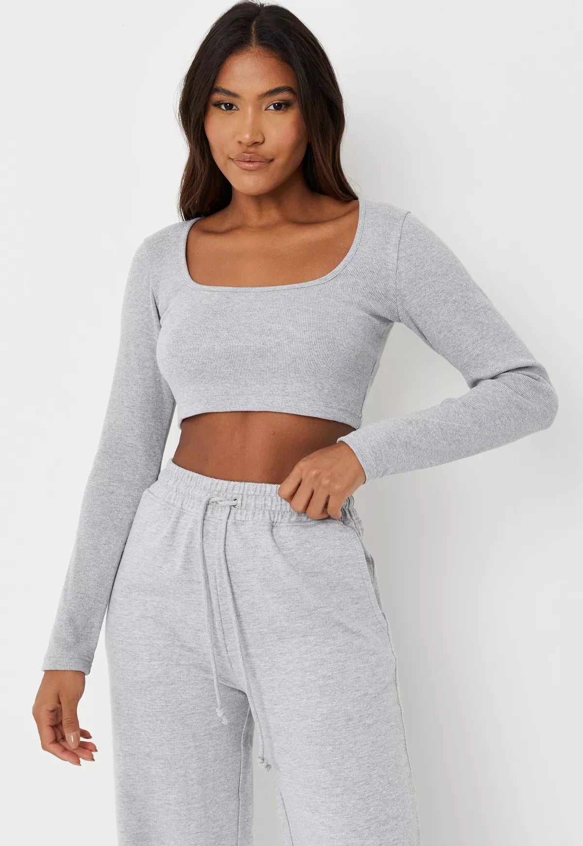 Ribbed  Crop Top full sleeves and Wide Leg Joggers Coord Set