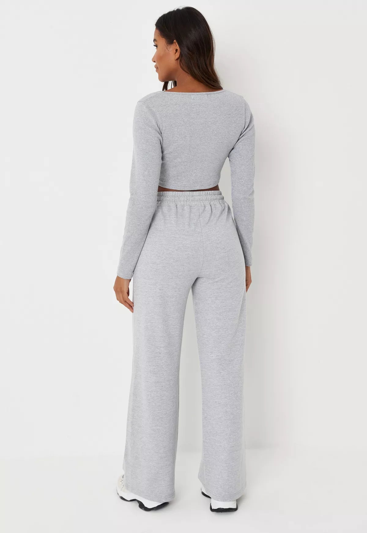 Ribbed  Crop Top full sleeves and Wide Leg Joggers Coord Set