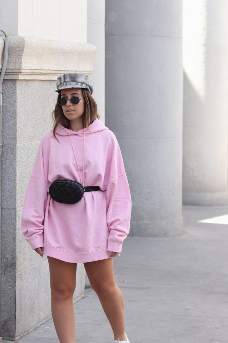 Oversized Fleece Hooded Sweatshirt Dress