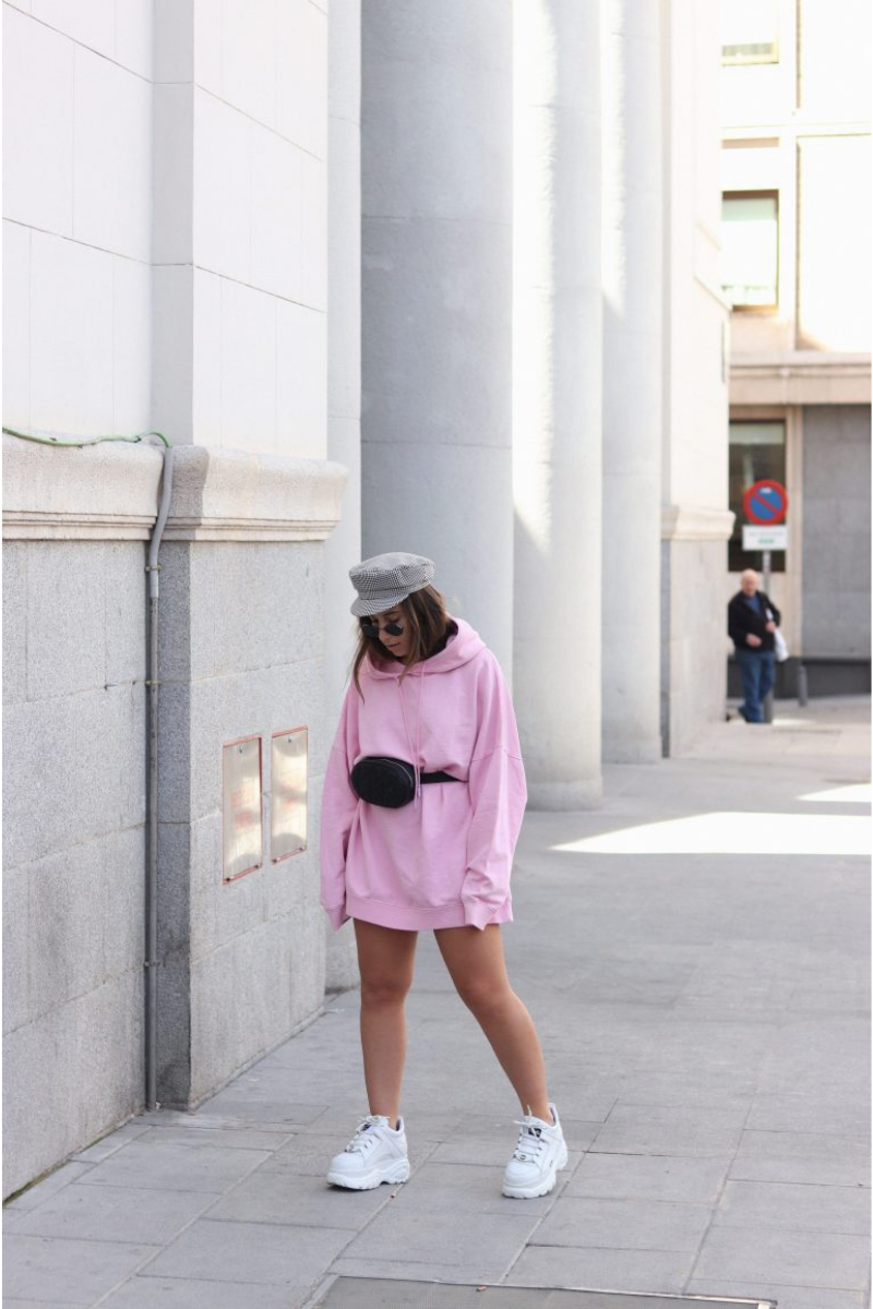 Oversized Fleece Hooded Sweatshirt Dress