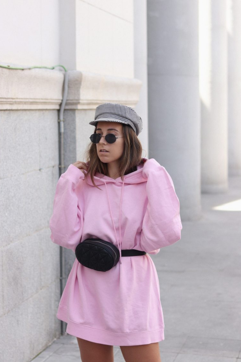 Oversized Fleece Hooded Sweatshirt Dress