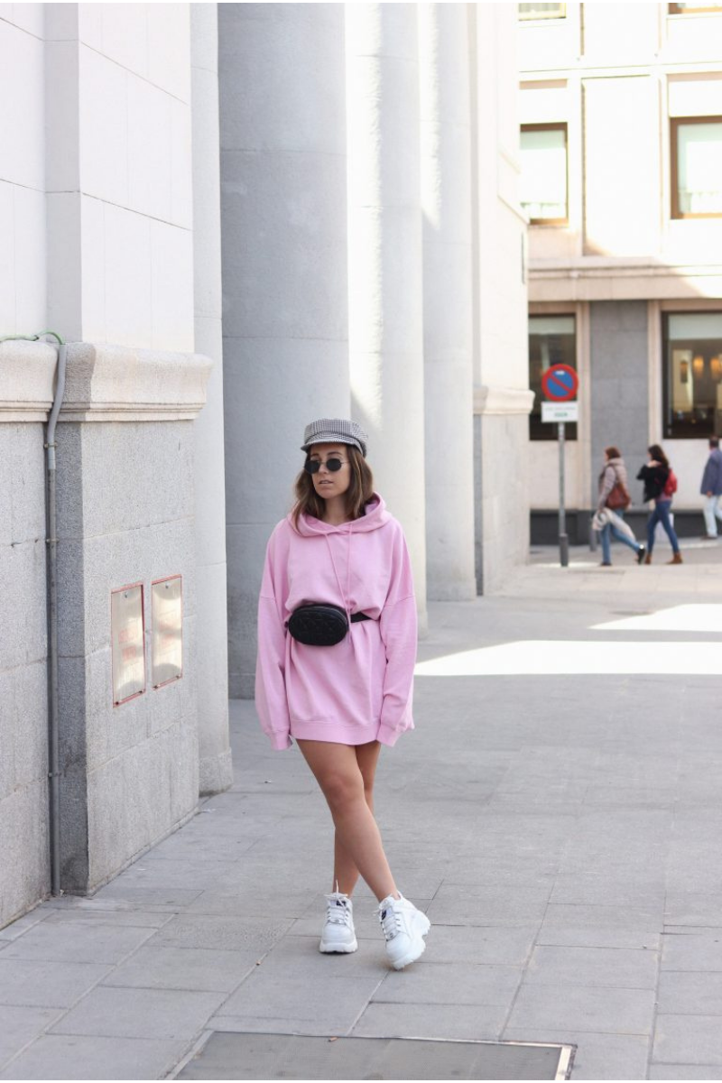 Oversized Fleece Hooded Sweatshirt Dress