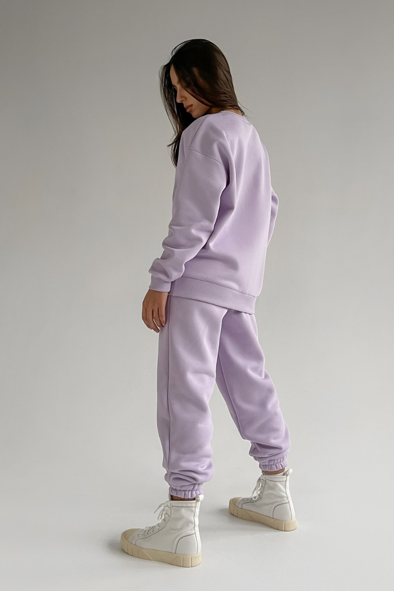 Lilac Drop Shoulder Roundneck  Sweatshirt & Jogger Coord Set