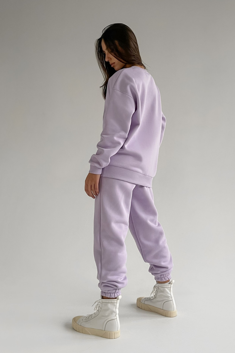 Lilac Drop Shoulder Roundneck Sweatshirt & Jogger Coord Set