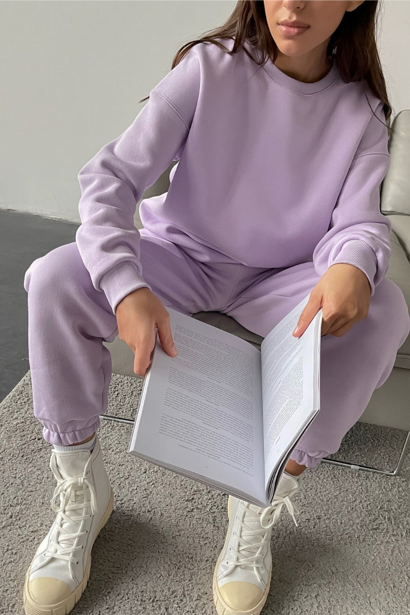 Lilac Drop Shoulder Roundneck  Sweatshirt & Jogger Coord Set