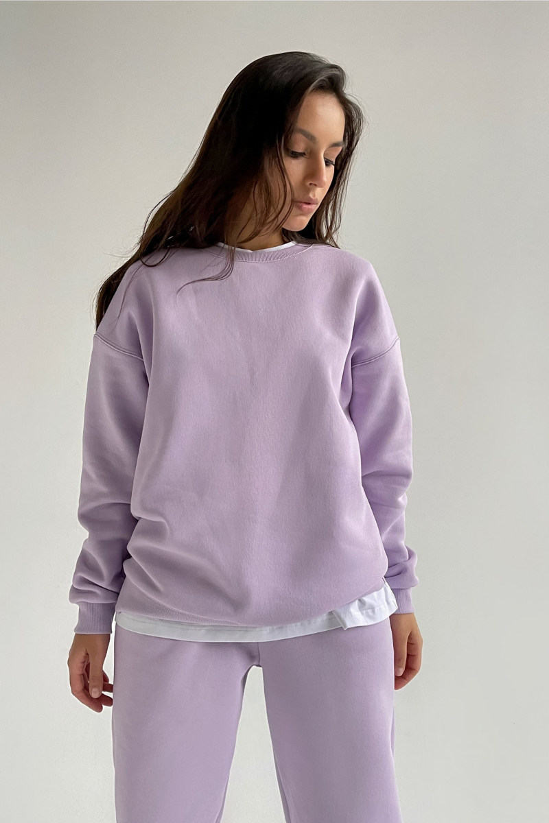 Lilac Drop Shoulder Roundneck  Sweatshirt & Jogger Coord Set