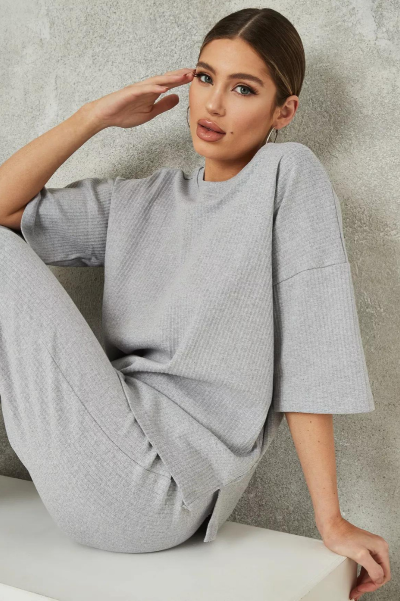 Slouchy Rib Knitted Co-ord set/Grey