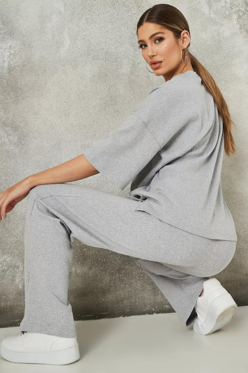 Slouchy Rib Knitted Co-ord set/Grey