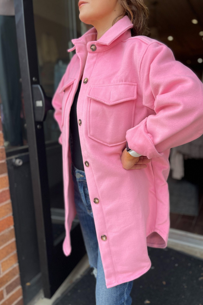 Boyfriend Winter Fleece Shacket(Baby Pink)