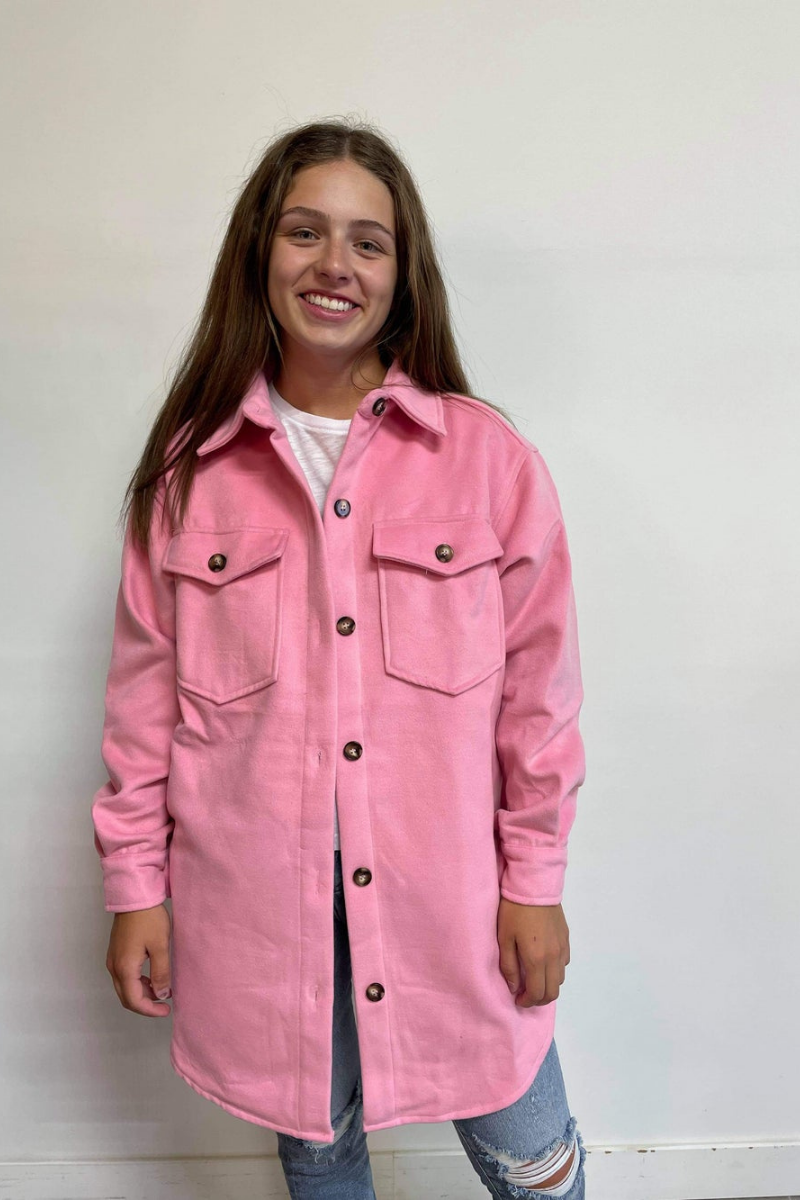 Boyfriend Winter Fleece Shacket(Baby Pink)