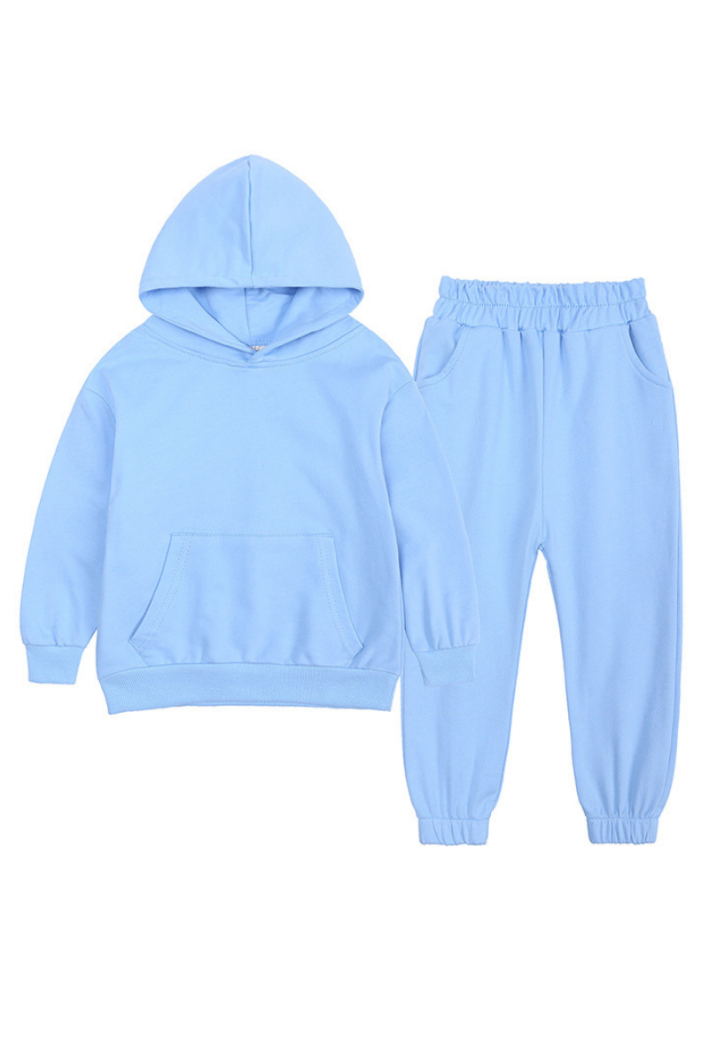 Kids Solid Hooded Sweatshirt & Jogger Unisex Co-ord Set