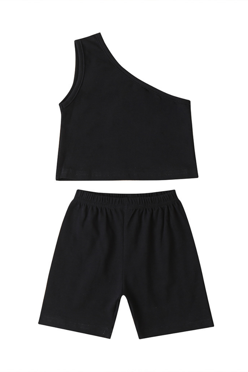 Kids Oneshoulder Crop Top & Shorts Vacation Coord