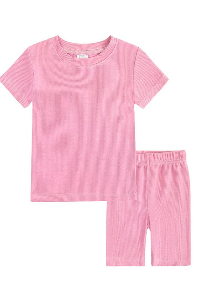 Kids Candy Ribbed Short Sleeves & Shorts Sleepwear Set