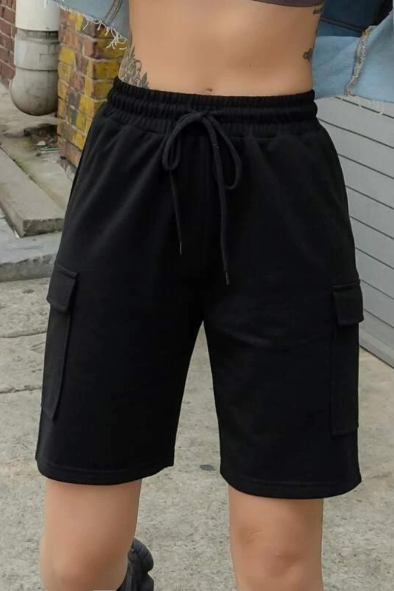 Black Cargo Pockets Summer Shorts